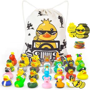 150Pcs Jeeper Ducks with Tags for Ducking,50 Pack Rubber Ducks+50 Cards Tags+50 Straps,Assorted Rubber Ducks in Bulk Shower Swimming Bath Toy…