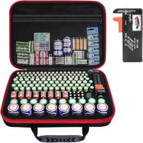 Hard Battery Organizer Storage Box, Carrying Case Bag Containers Holder Holds 210+ AA AAA C D 9V 3V Lithium LR44 CR2 CR1632 CR2032 Button Batteries with Battery Tester BT-168 (Case Only)