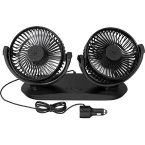 12V Fan for Car,Cigarette Lighter 24 Volt Fan for Truck,Car Fans that Blow Cold Air wuth 3 Speed,Dual Head Car Fan for Golf Rv Boat Cruise Sedan,Fan for Car with no AC