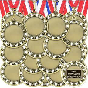 50 Pcs Blank Award Medals with Neck Ribbons Make Your Own Medals Kit 1st Place Medals Cheer Medals Participation Trophy Metal Trophy Award Prize Gift for Kid Adults School Party Favors
