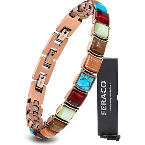 Feraco Magnetic Copper Bracelet for Women with 3800 Gauss Magnets,Natural Turquoise Gifts