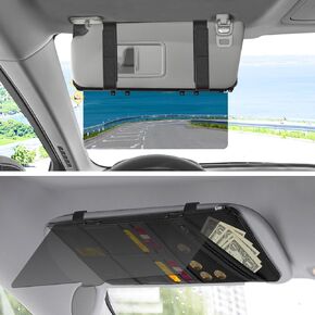 PJLJY Polarized Sun Visor for Car with Organizer, Upgraded Adjustable Visor Extension, Handmade PU Leather Universal Sun Visor Extender Protects from Sun Glare, UV Rays, Snow Blindness