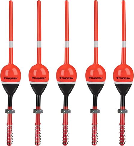 THKFISH Balsa Wood Spring Bobbers with Oval Slip Bobbers, Fishing Floats | 5pcs Fishing Floats and Bobbers for Crappie Panfish Walleyes Fixed Bobber (1"X0.7"X6") (1.25"X0.75"X6") (2"X1.14"X5.86") in Kuwait