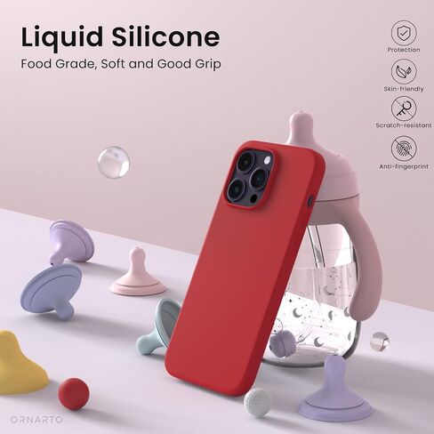 ORNARTO Compatible with iPhone 14 Pro Max Case 6.7, Slim Liquid Silicone 3 Layers Full Covered Soft Gel Rubber Phone Case Protective Cover with Microfiber Lining 6.7 inch-Chalk Pink in Kuwait