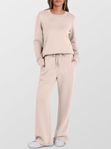 ANRABESS Women 2 Piece Outfits Sweatsuit Long Sleeve Crewneck Sweatshirts Wide Leg Sweatpants Lounge Set Tracksuit 2024 Fall in Saudi Arabia