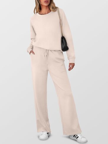 ANRABESS Women 2 Piece Outfits Sweatsuit Long Sleeve Crewneck Sweatshirts Wide Leg Sweatpants Lounge Set Tracksuit 2024 Fall in Saudi Arabia