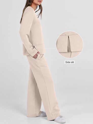 ANRABESS Women 2 Piece Outfits Sweatsuit Long Sleeve Crewneck Sweatshirts Wide Leg Sweatpants Lounge Set Tracksuit 2024 Fall in Saudi Arabia