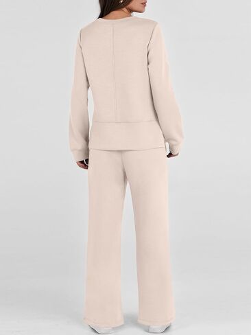 ANRABESS Women 2 Piece Outfits Sweatsuit Long Sleeve Crewneck Sweatshirts Wide Leg Sweatpants Lounge Set Tracksuit 2024 Fall in Saudi Arabia