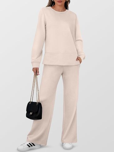 ANRABESS Women 2 Piece Outfits Sweatsuit Long Sleeve Crewneck Sweatshirts Wide Leg Sweatpants Lounge Set Tracksuit 2024 Fall in Saudi Arabia