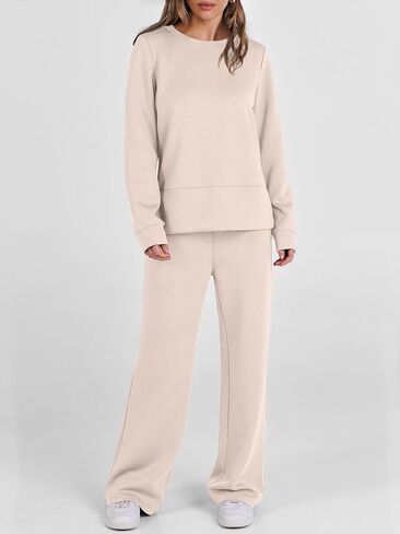 ANRABESS Women 2 Piece Outfits Sweatsuit Long Sleeve Crewneck Sweatshirts Wide Leg Sweatpants Lounge Set Tracksuit 2024 Fall in Saudi Arabia