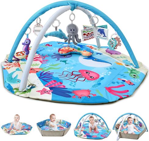 Baby Gym Play Mat, 8-in-1 Tummy Time Mat & Activity Gym, Washable Ball Pit, Infant Play Mat with Detachable Toys for Sensory Exploration and Motor Skill Development in Saudi Arabia