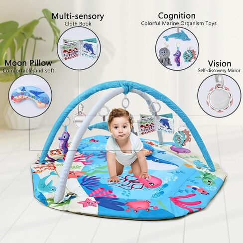 Baby Gym Play Mat, 8-in-1 Tummy Time Mat & Activity Gym, Washable Ball Pit, Infant Play Mat with Detachable Toys for Sensory Exploration and Motor Skill Development in Saudi Arabia