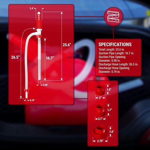 مضخة سيفون يدوية محمولة مقاس XL من TERA PUMP/مضخة علبة غاز XL، 3.2 جالون في الدقيقة، 1X محول علبة غاز للغاز/الديزل/الديزل /E85 والمزيد in Kuwait
