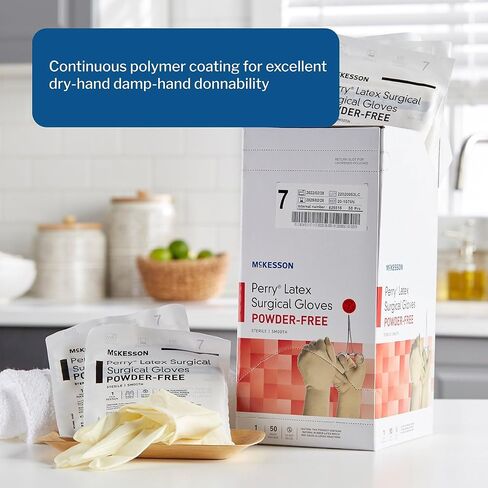 McKesson Perry Performance Plus Latex Surgical Gloves, Sterile, Powder-Free, Cream, Size 6.5, 50 Count, 4 Boxes, 200 Total in Saudi Arabia