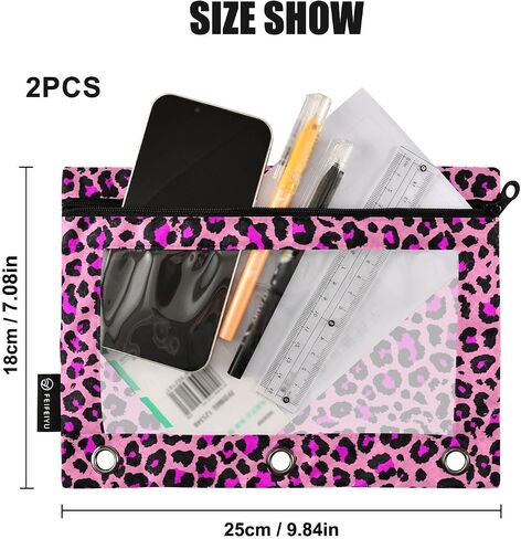 Zebra Print Pencil Pouch Fits standard 3-ring binders, Zipper Binder Pencil Bag with Clear Window for Class Office 2 Pack in Saudi Arabia