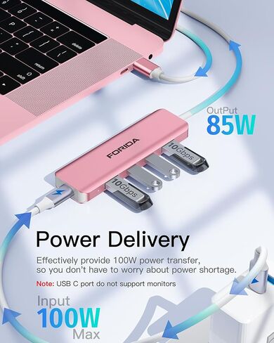 FORIDA USB C Hub 10Gbps, USB C Multiport Adapter for Laptop, 2 USB C and 2 USB A Data Ports, 100W Power Delivery, for MacBook Pro, Surface Pro, XPS, PC, Flash Drive, Mobile HDD and More. in Kuwait