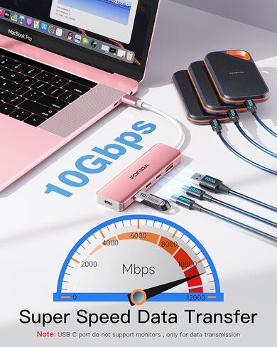 FORIDA USB C Hub 10Gbps, USB C Multiport Adapter for Laptop, 2 USB C and 2 USB A Data Ports, 100W Power Delivery, for MacBook Pro, Surface Pro, XPS, PC, Flash Drive, Mobile HDD and More. in Kuwait