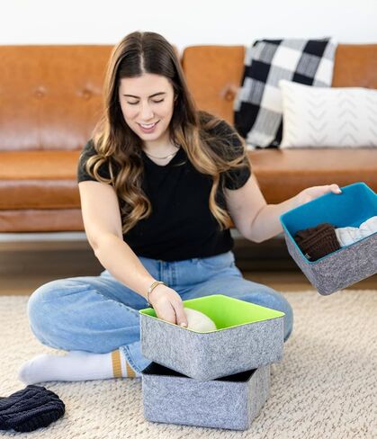 Three by Three Seattle Felt·Like·It! 9x9x4 Inch Felt Storage Bin for Office, Craft Room, Classroom, Living Room, Bedroom Storage (Green) 3 Pack in Kuwait