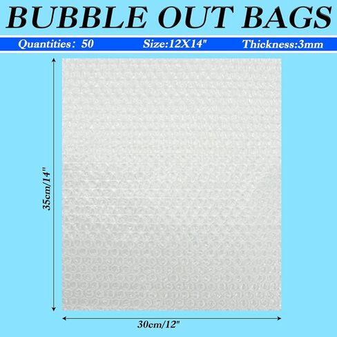 أكياس فقاعات مقاس 12 × 14 بوصة، 50 قطعة من أكياس الفقاعات الملتفة، غلاف مبطن شفاف للفقاعات، مستلزمات تعبئة مزدوجة الجدران للتخزين والشحن والنقل والتعبئة in Kuwait