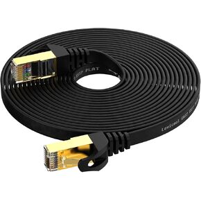 كابل Lovicool Cat 7 Ethernet بطول 50 قدمًا أسود، أسلاك توصيل شبكة مسطحة للإنترنت عالية السرعة تصل إلى 10 جيجابت في الثانية سلك شبكة إيثرنت SSTP RJ45 رأس مطلي بالذهب للتبديل/جهاز التوجيه/المودم/لوحة التصحيح 15 مترًا