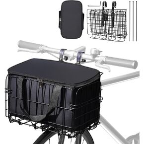 Folding Bike Front Basket,Front Handle Removable Metal Adjustable Height Quick Release Bicycle Basket, with Removable Waterproof Bike PU Bag, for Mountain Bike Male and Female Bicycle Frame Basket