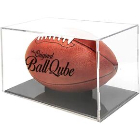 BallQube Football Display Case with added UV Protection for Autographed Football, includes Removable High Gloss Black Football Stand, Memorabilia Display Box for Football or Boxing Glove