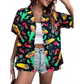 Cinco De Mayo Shirt Women Mexico Mexican Party Hawaiian Shirt Funny Button Down Shirt Short Sleeve Button Up Blouse Tops