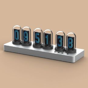 Adventurers Nixie Tube Clock,Desk Clock,Cellphone Control,RGB Backlight, personalised digital dials,Tube Clock for Gaming Room & Office Decor (Silver gray)