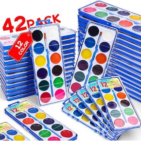 42 Pack Watercolor Paint Set for Kids,12 Colors Bulk,Watercolors Paints with Paint Brush,Kids Watercolor Paint Set for Birthday Party Favor, Classroom Activities, Art Classes