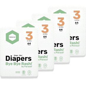 PARASOL Clear+Dry Diaper Pants | Natural Training Diaper Pants | Pure Ingredients, Water Based Ink, Non-Woven Fabric with Dermatest Excellent Seal | Rash Protection Diaper Set, Size 6 (35+ lbs.) 72 Ct