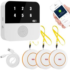 جهاز استشعار باب نظام استدعاء الرعاية عبر WiFi لمرضى الخرف / كبار السن / المكتب / المنزل / المتجر 3 أزرار اتصال SOS 3 أجهزة استشعار للباب 1 جهاز استقبال (يدعم فقط شبكة Wi-Fi بسرعة 2.4 جيجا هرتز)