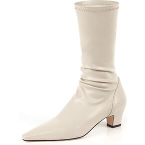 أحذية نسائية طويلة للركبة بمقدمة مدببة وكعب سميك قابل للتمدد in Kuwait