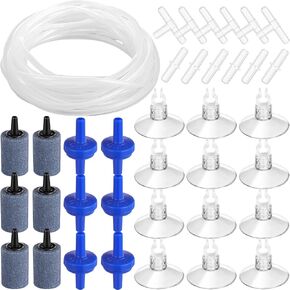 Shappy 6.5 Feet Standard Airline Tubing Air Pump Accessories for Fish Tank, 2 Bubble Release Air Stones, 2 Check Valves, 4 Suction Cup Clips, 2 Straight Connectors and 2 T-connectors