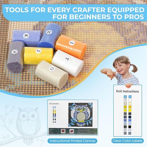 EsLuker.ly Latch Hook Rug Kits DIY Crochet Carpet Cats Patterns Pre-Printed Canvas Yarn Rug Embroidery Crafting Arts for Adults Kids Beginners in Kuwait