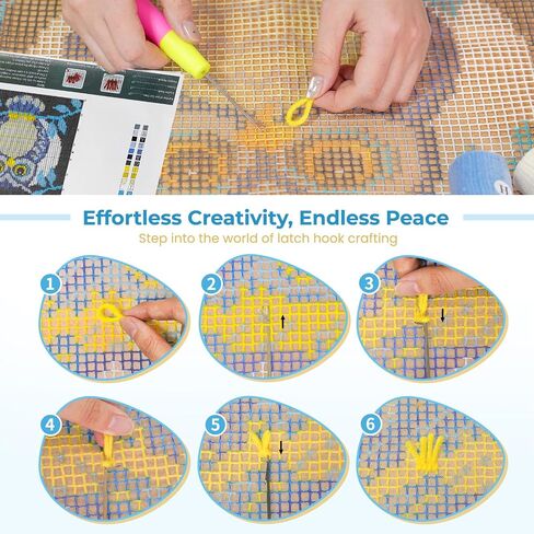 EsLuker.ly Latch Hook Rug Kits DIY Crochet Carpet Cats Patterns Pre-Printed Canvas Yarn Rug Embroidery Crafting Arts for Adults Kids Beginners in Kuwait