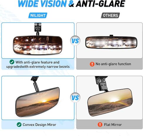Nilight UTV Side Mirrors Offroad Rear View Mirrors Aluminum Universal Fits 1.75-2inch Roll Bar Clamp Polaris Ranger RZR Pioneer Can-Am Commander Kawasaki Yamaha Cfmoto, 2 Years Warranty in Saudi Arabia