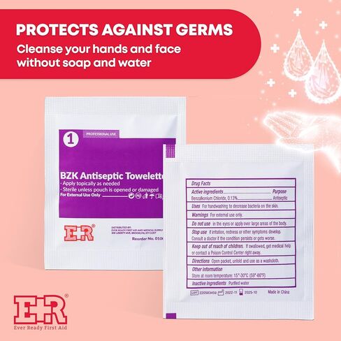 Ever Ready First Aid Benzalkonium BZK Wipes, 5"x7", 100 Count in Kuwait