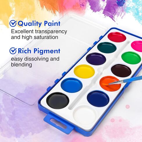 42 Pack Watercolor Paint Set for Kids,12 Colors Bulk,Watercolors Paints with Paint Brush,Kids Watercolor Paint Set for Birthday Party Favor, Classroom Activities, Art Classes in Kuwait
