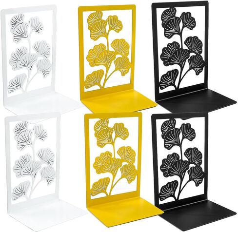 3 نهايات كتب معدنية على شكل أوراق الجنكة لمحبي الكتب - زوج من نهايات جلب الحظ لسطح المكتب والمنزل واللوازم المكتبية ورف الكتب (B212-أصفر ذهبي) in Kuwait