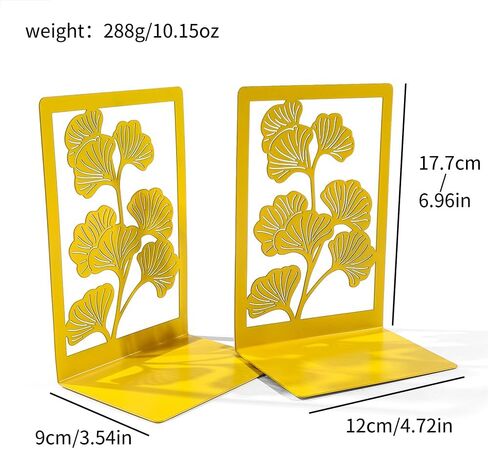 3 نهايات كتب معدنية على شكل أوراق الجنكة لمحبي الكتب - زوج من نهايات جلب الحظ لسطح المكتب والمنزل واللوازم المكتبية ورف الكتب (B212-أصفر ذهبي) in Kuwait