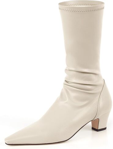 أحذية نسائية طويلة للركبة بمقدمة مدببة وكعب سميك قابل للتمدد in Kuwait