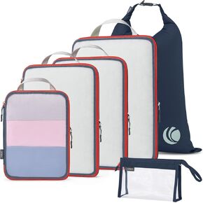Compression Packing Cubes, See Through Mesh Luggage Organizer Bags, Travel Essentials for Carry on Suitcase with Laundry Bag and Clear Toiletries Bag（6Pcs,Grey） in Saudi Arabia