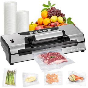RUBYS BUNNY Vacuum Sealer Machine,Food Vacuum Sealer Machine with Auto&Manual Options,Dry/Moist Modes,Built-in Cutter and Bag Storage,Include 2 Rolls Bag&Air Suction Hose&Spare Sealing Cushions