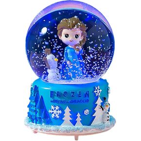 Snow Globe with Music for Girls Musical, 5.9 Inch Creative Musical Snow Globe with Colorful Lights Automatic Snow Desk Accessories and Home Decor for Girls Kids Birthday Gift (Blue)