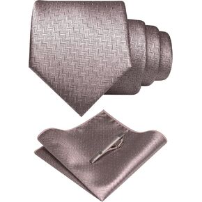 RBOCOTT Solid Color Tie Woven Classic Formal Mens Necktie and Pocket Square with Tie Clip Set