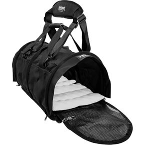 Divided SturdiBag Large Pet Carrier: Compartment for 2 Pets, Flexible Height for Cat and Dog Soft Sided with Safety Clips and Seatbelt Straps | Black, 18" x 12" x 12" (PN: SB2D-PRO-BL)