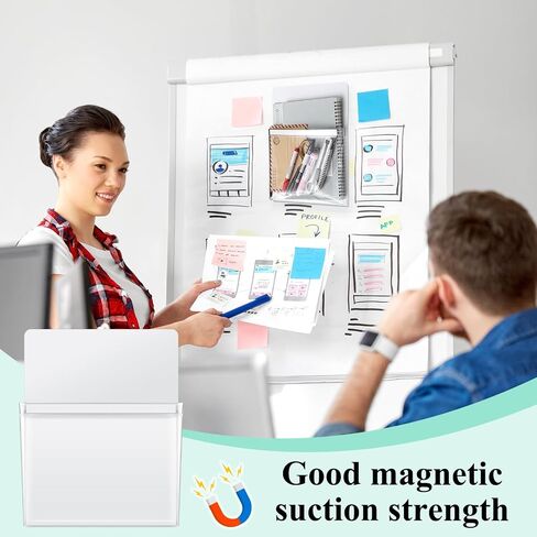 Henoyso 5 Pcs Magnetic File Holder Paper Holder Magnetic Pen Dry Erase Marker Organizer Fridge Pocket Organizer for Whiteboard Refrigerator, 12 x 9.5 in (Black) in Saudi Arabia