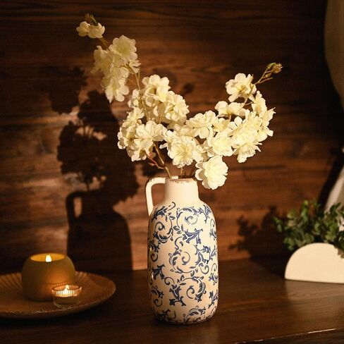 VICTOR & TERESA Rustic White Vase for Home Decor, Farmhouse Ceramic Vase for Mantel Decoration in Kuwait