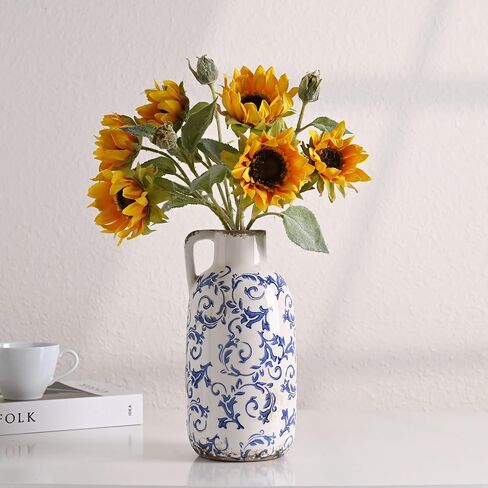 VICTOR & TERESA Rustic White Vase for Home Decor, Farmhouse Ceramic Vase for Mantel Decoration in Kuwait