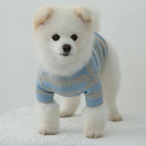 قمصان قطنية Lucky Petter Dog للكلاب الصغيرة والكبيرة، قمصان مخططة للرجبي، ناعمة قابلة للتنفس، ملابس للحيوانات الأليفة (X-Large، رمادي/كحلي) in Kuwait